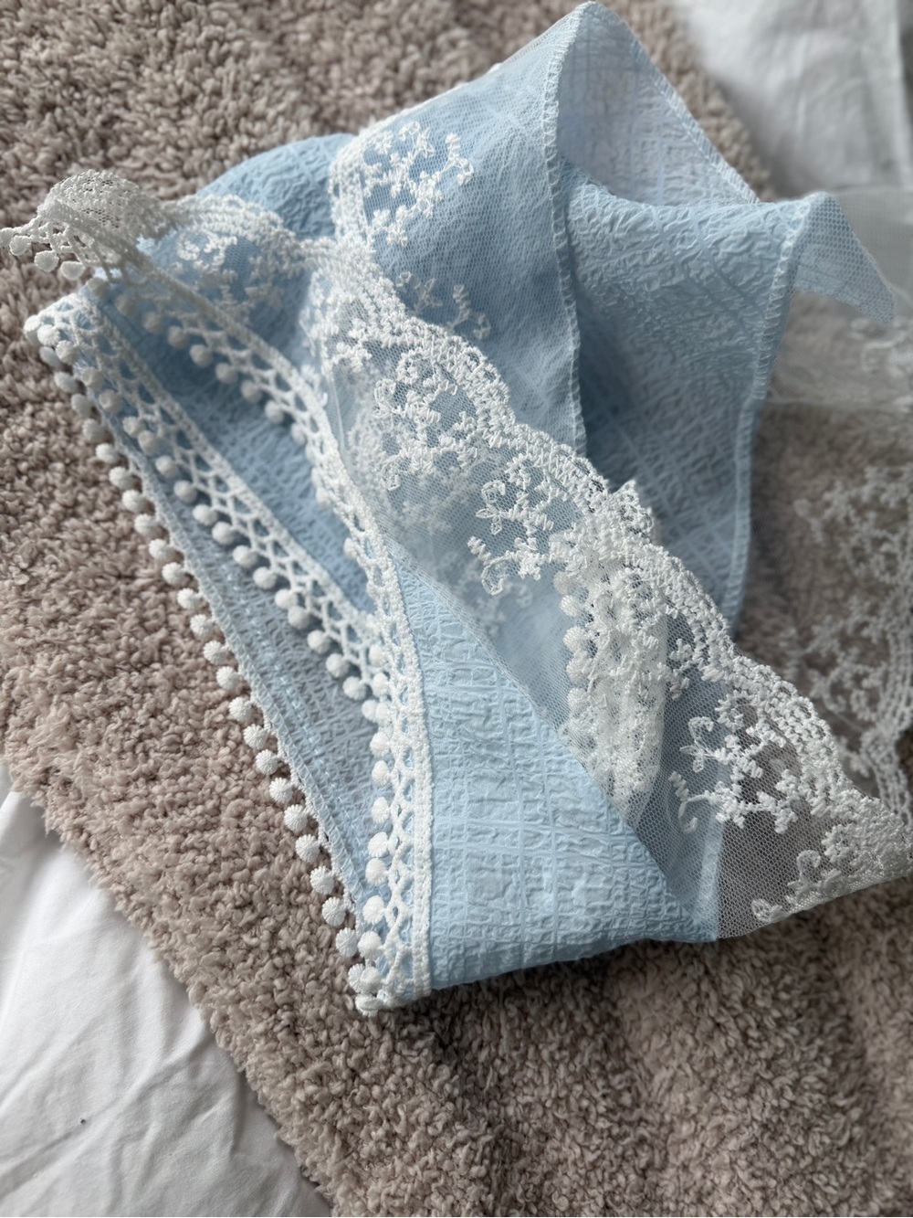 Light Blue Lace Trim Scarf